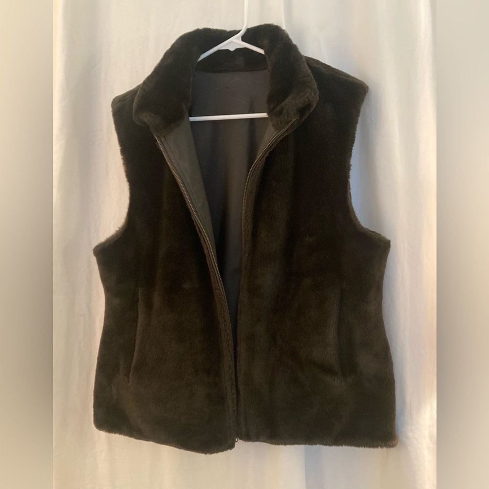 Super Soft Manmade Dark Brown Fur Fully Lined Winter Vest